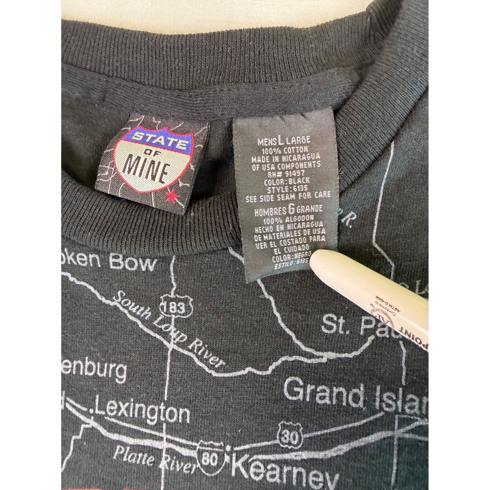 Vtg State of Mine Kansas Sunflower State Map T-Shirt Mens L Black All Over Print - Picture 5 of 7